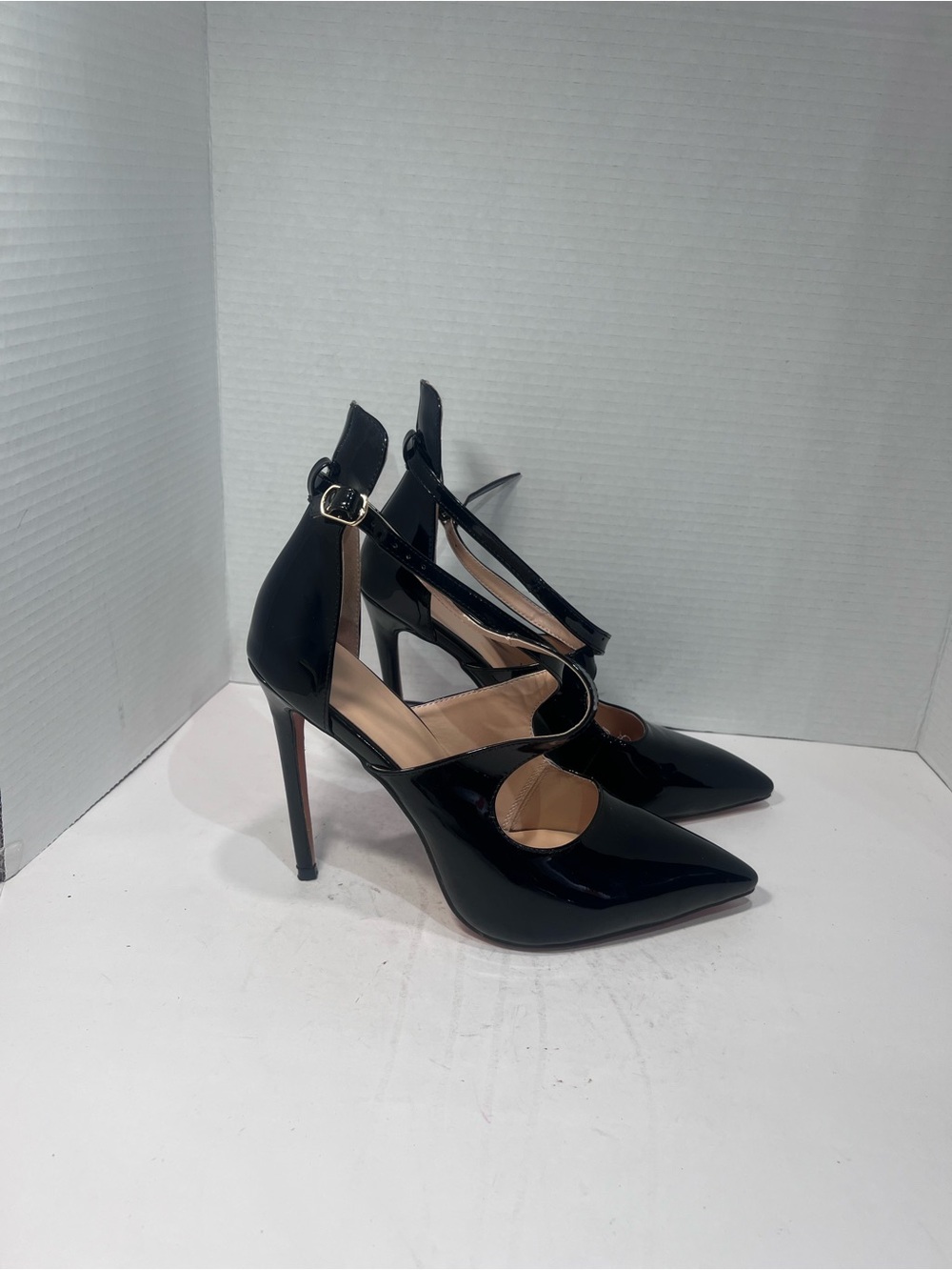 Unlisted Black Patent Pointed-Toe Ankle-Strap Stiletto Heels